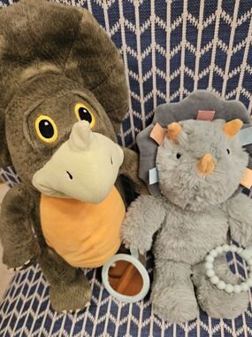 Set Of 2 Dino Rattle Toy  And Gray and Olive Soft Dino for Kids
